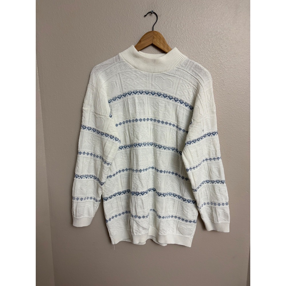 Basic Editions Sweater Medium White Cottagecore Coquette Heart Made in USA